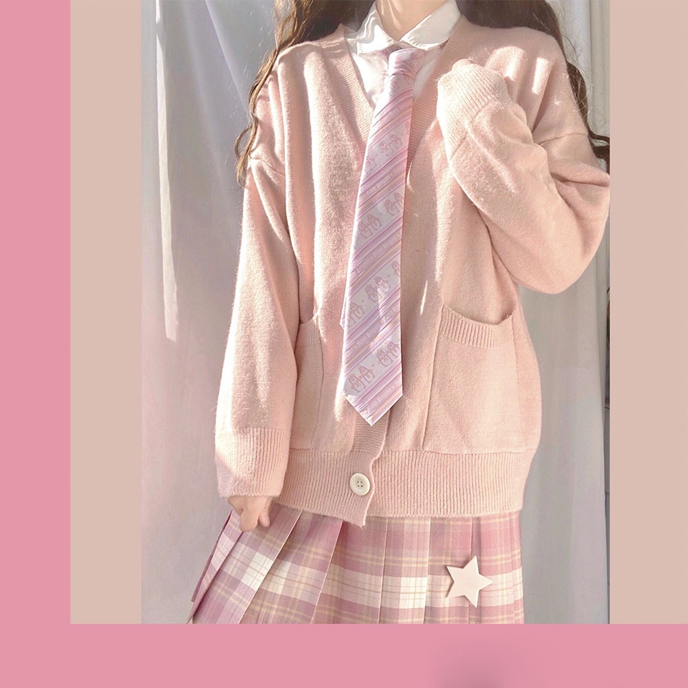 ▣℗(SẴN) Áo khoác len Cardigan nữ dài tay cài cúc kèm túi dễ thương phong cách học sinh JK Nhật Bản A00075
