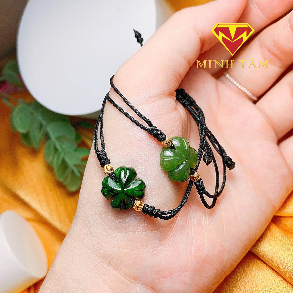 Vòng tay cỏ bốn lá Ngọc Sơn Thủy may mắn-Minh Tâm Jewelry