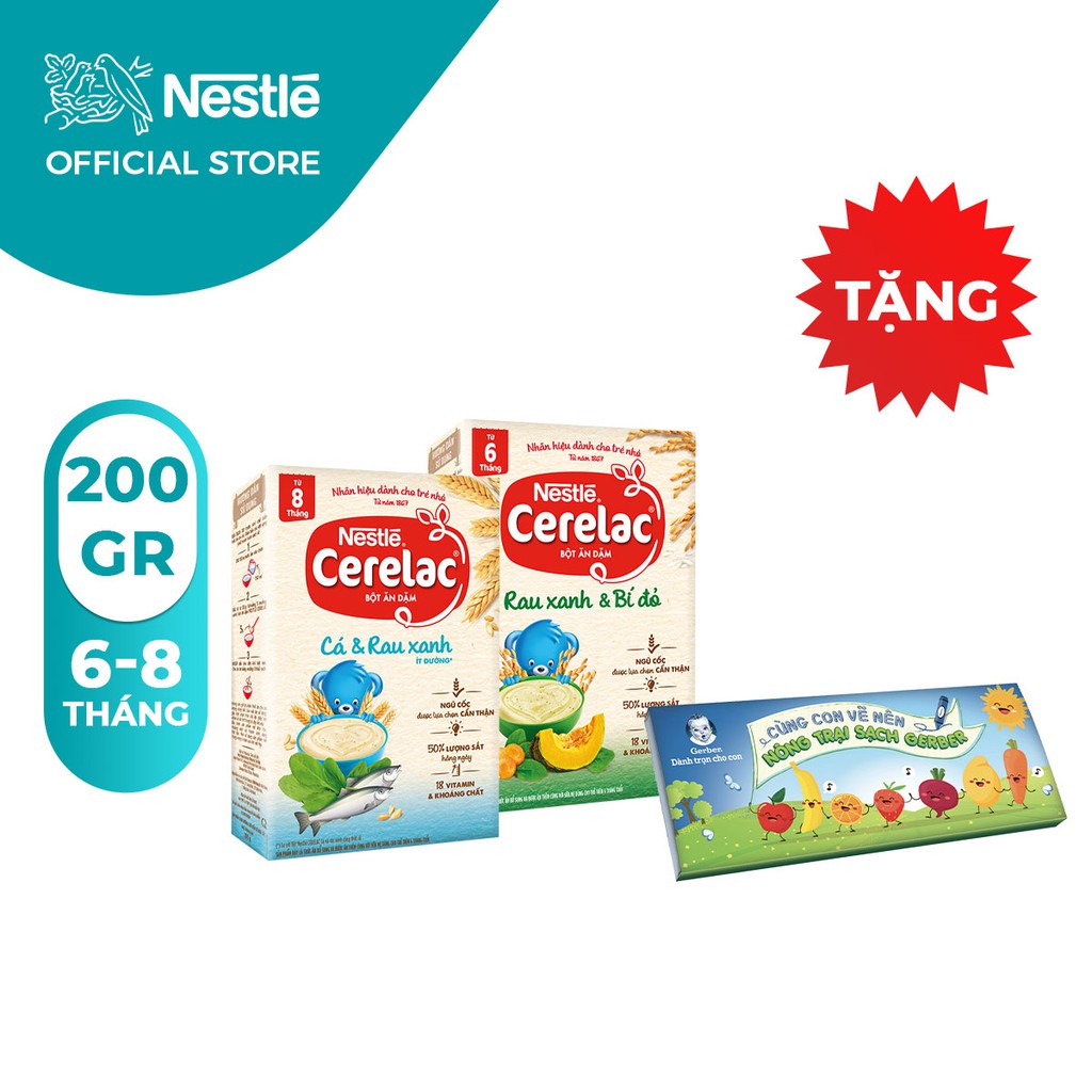 [Tặng 1 Bộ Chì Màu 24 Món] Combo 2 Hộp Bột Ăn Dặm Nestlé Cerelac Rau Xanh Bí đỏ Và Cá Rau Xanh 200g/Hộp