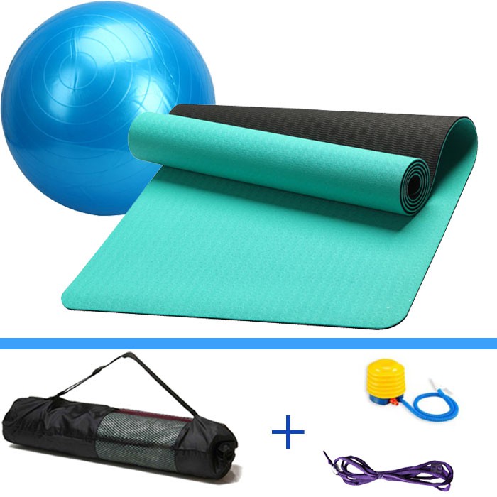 Combo thảm tập yoga TPE 6mm 2 lớp + bóng tập yoga cao cấp (Tặng túi đựng thảm và bơm bóng)