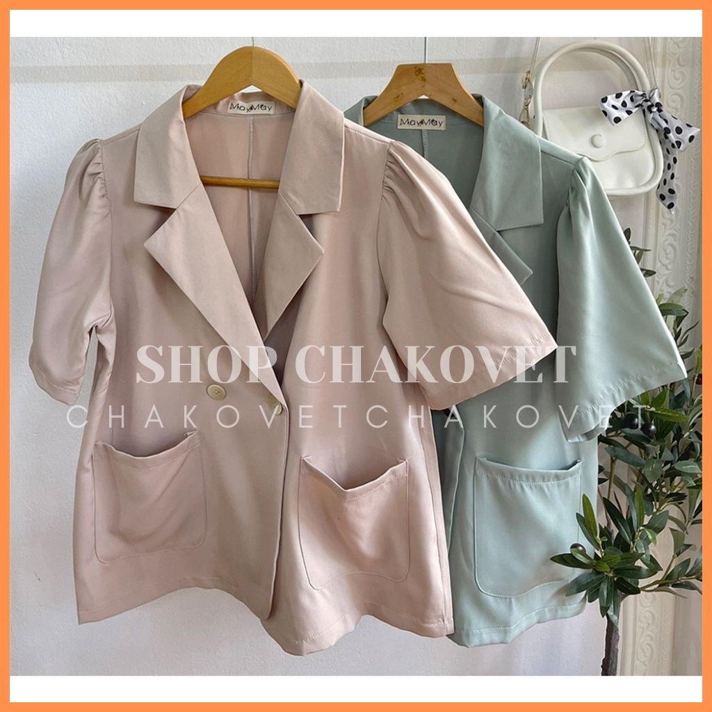 Áo blazer nữ tay ngắn  khoác ngoài AB868 cổ vest style hàn quốc tay bồng 2 cúc túi tròn dáng ngắn - CHAKOVET | WebRaoVat - webraovat.net.vn