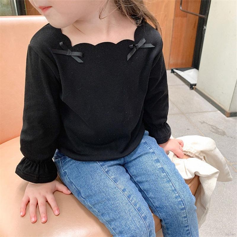 Áo kiểu cổ vuông màu trơn thời trang mùa thu cho bé gái 3-8 tuổi