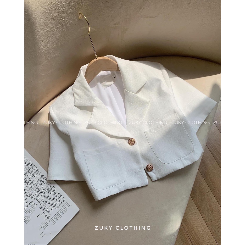 Áo vest tay ngắn blazer nữ crotop 2 lớp cúc áo si