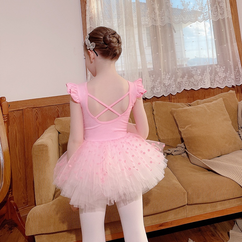 Đầm Múa Ba Lê Bằng Cotton Tay Ngắn Màu Hồng Thời Trang Mùa Hè Mới Dành Cho Bé Gái