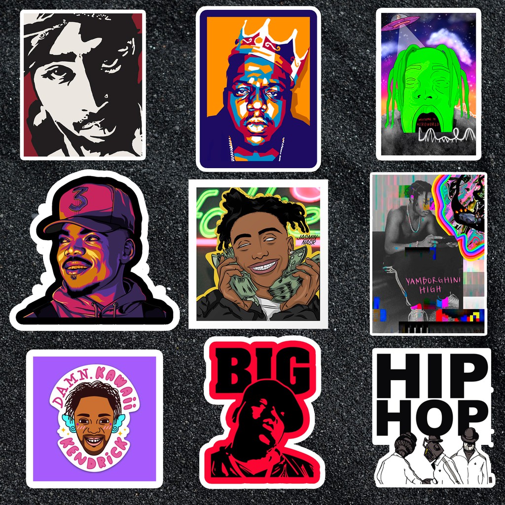 Sticker Rapper Hip Hop chống thấm nước, dán nón bảo hiểm, laptop, điện thoại, Vali, xe máy ô tô,..