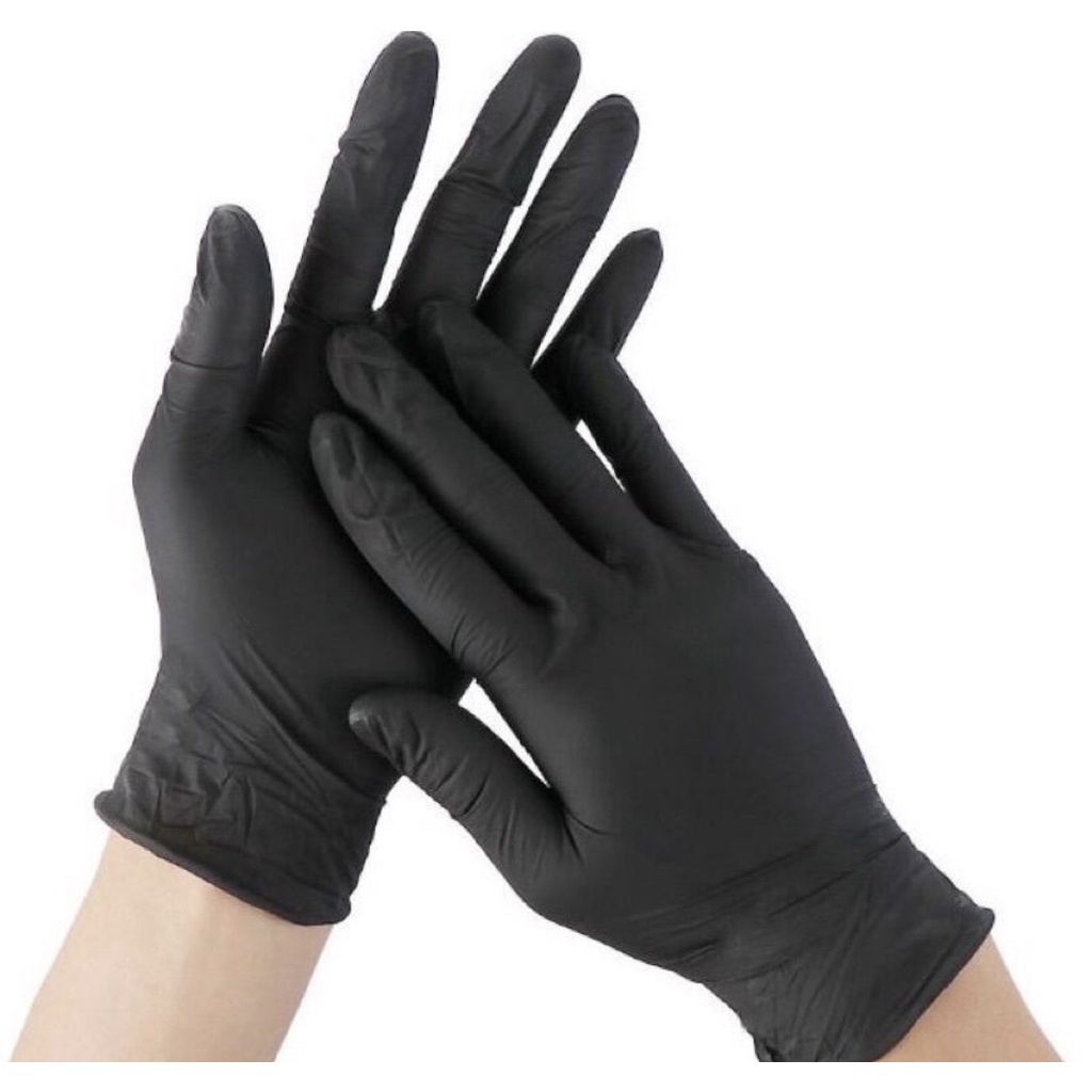 Găng tay y tế màu đen dai, dày, không bột