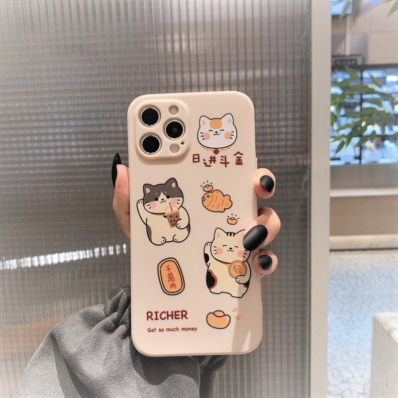 Ốp lưng cạnh vuông BVC mèo thần tài 5/5s/6/6plus/6s/6splus/7/7plus/8/8plus/x/xr/xs/11/12/pro/max/plus/13/13Promax