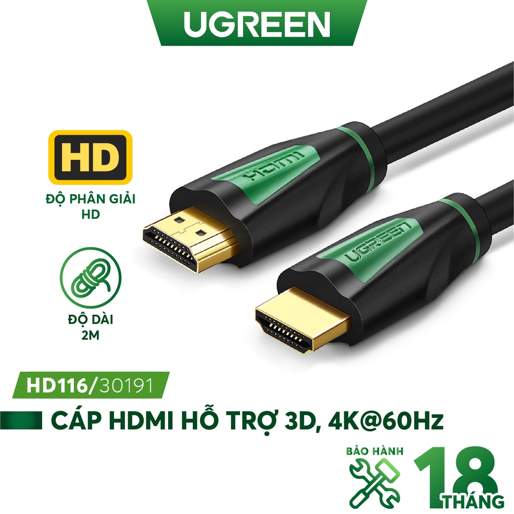 Dây HDMI 2.0/1.4 thuần đồng khử Oxy hóa UGREEN HD116 - Hàng phân phối chính hãng - Bảo hành 18 tháng