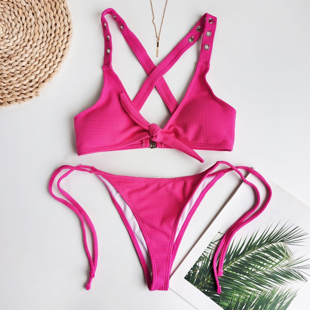 [Mã FACBGO245 giảm 10K đơn bất kì] Set bikini thắt nút màu trơn gợi cảm thời trang đi biển cho nữ | BigBuy360 - bigbuy360.vn
