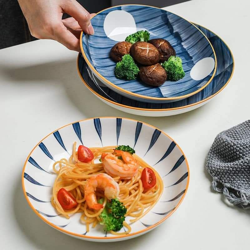 Set 4 đĩa hoa văn Nhật mix họa tiết không trùng mẫu, size 20cm