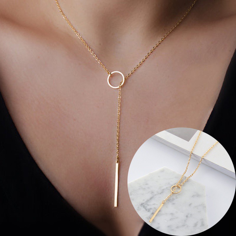 Vòng cổ dài bằng kim loại 191087 mặc áo sweater đơn giản độc đáo thời trang thường ngày dễ phối