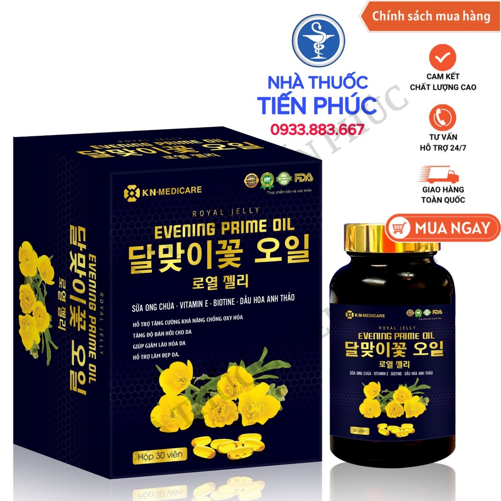 Viên Uống Royal Jelly Evening Prime Oil  - Hỗ trợ tăng cường khả năng chống oxy hóa, làm đẹp da Hộp 30v