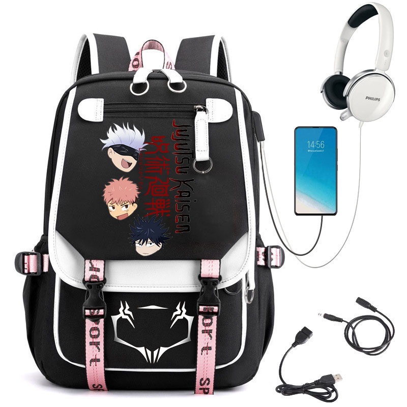 Balo Cầu bông đen trắng Jujutsu Kaisen Chú Thuật Hồi Chiến ver Cute in hình anime cặp sách đi học tiện lợi thời trang