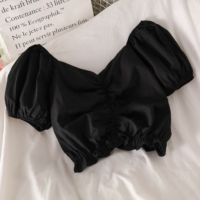 [freeship50k]Áo Croptop Nữ Dáng Ôm Tay Ngắn Bồng,Áo Croptop Cổ Tim Tay Phồng_Ảnh thật | BigBuy360 - bigbuy360.vn