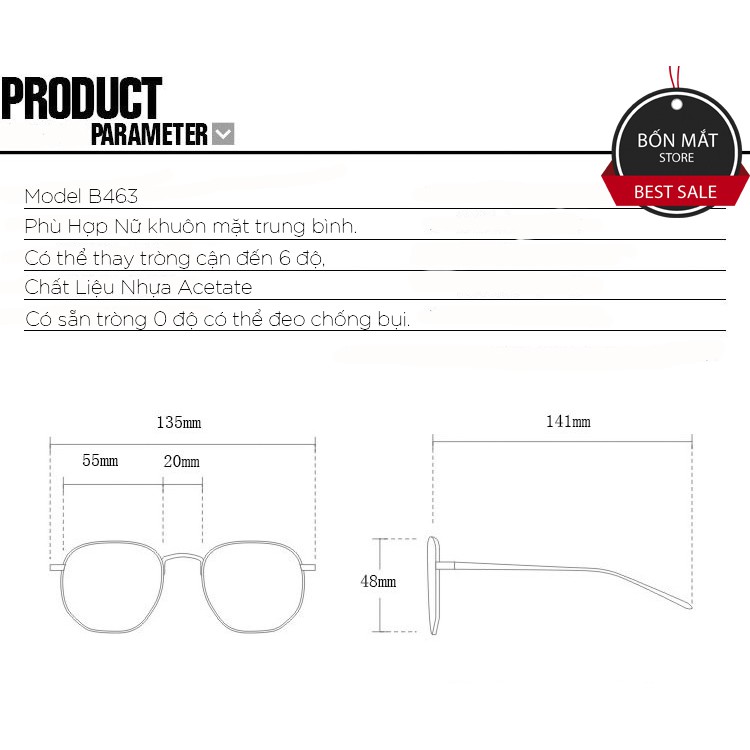 Gọng Kính Cận Nhựa Acetate Form Tròn B463 (Tặng Khăn Hộp) | BigBuy360 - bigbuy360.vn