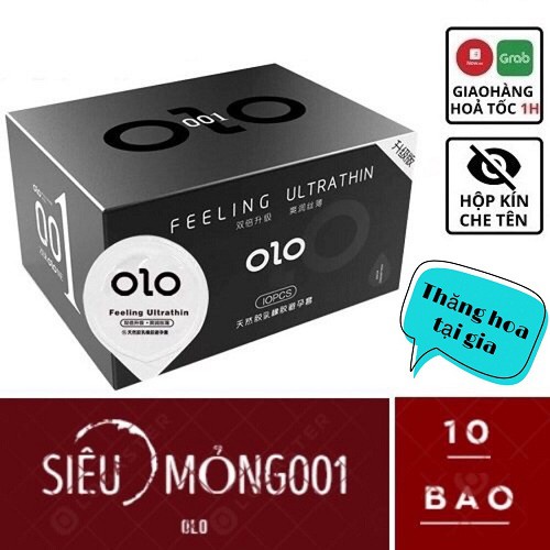 Bcs olo 0.01 [CHÍNH HÃNG 100%] siêu mỏng nhiều gel bôi trơn kéo dài thời gian 001mm Hộp 10 bao cao su