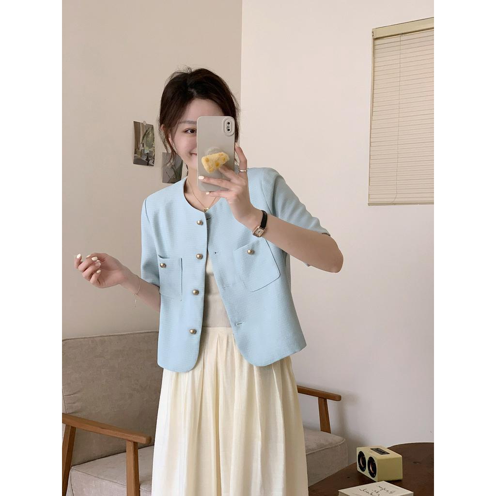 Áo Khoác Vest Tay Ngắn Cài Nút Kim Loại Phong Cách Pháp Thời Trang Mùa Hè Hàng Mới 64066