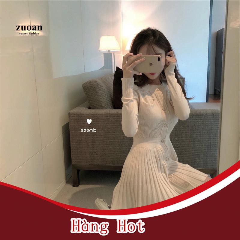 Váy dệt kim mỏng tay dài thời trang thu đông trẻ trung sành điệu