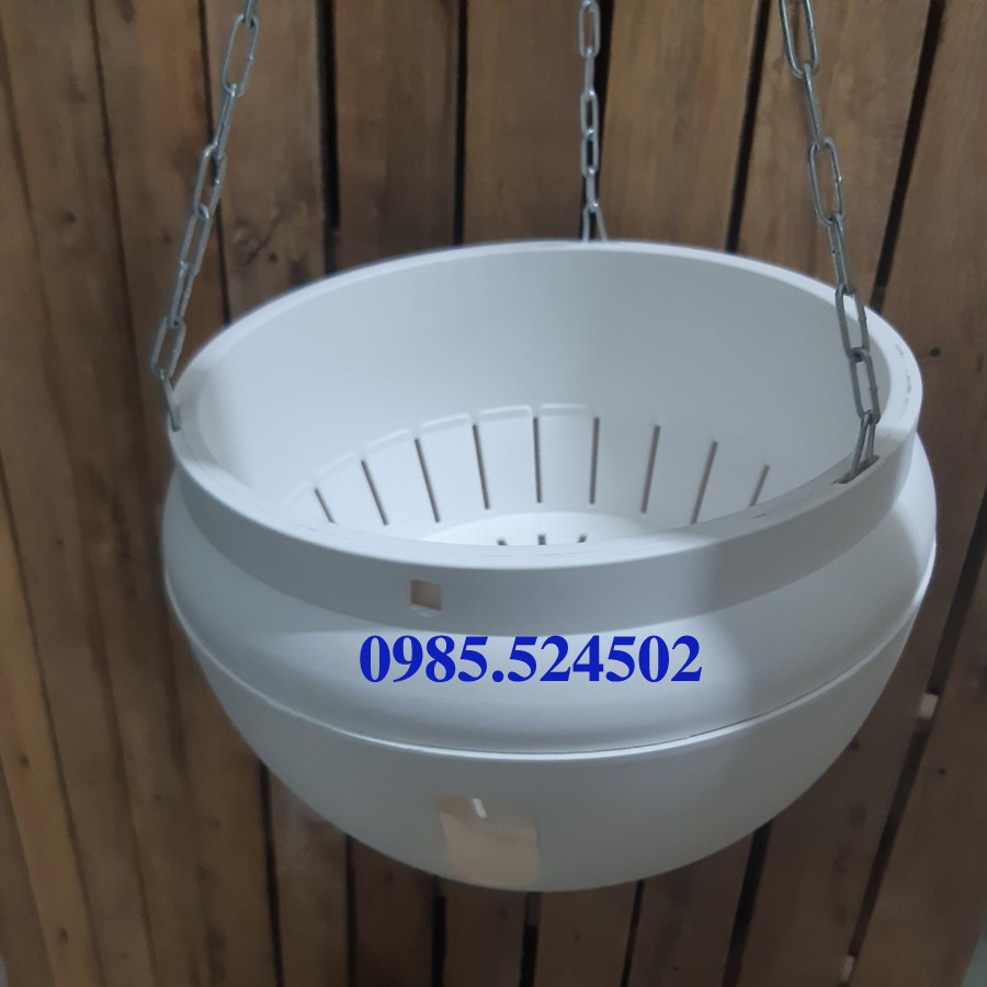 Chậu treo tròn hai đáy trữ nước dưới đáy đường kính 18cm