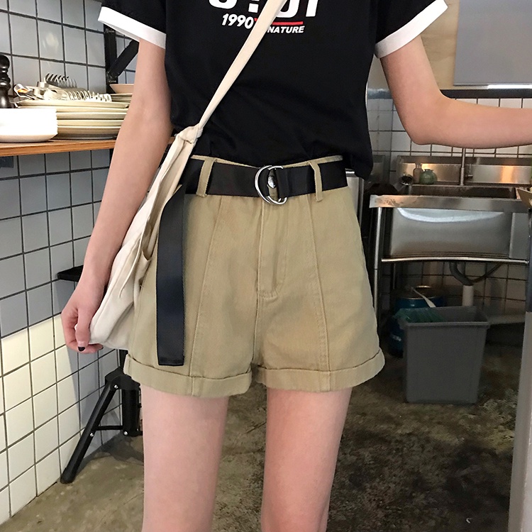 Quần Short Denim Lưng Cao Phối Thắt Lưng Thời Trang 22923