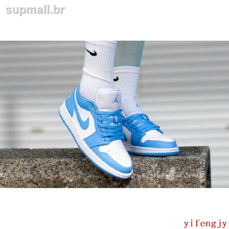 NI--KE Air Jordan 1 Cổ Điển Thấp Unc Bóng Rổ Đại Học Màu Xanh Trắng A9944-441