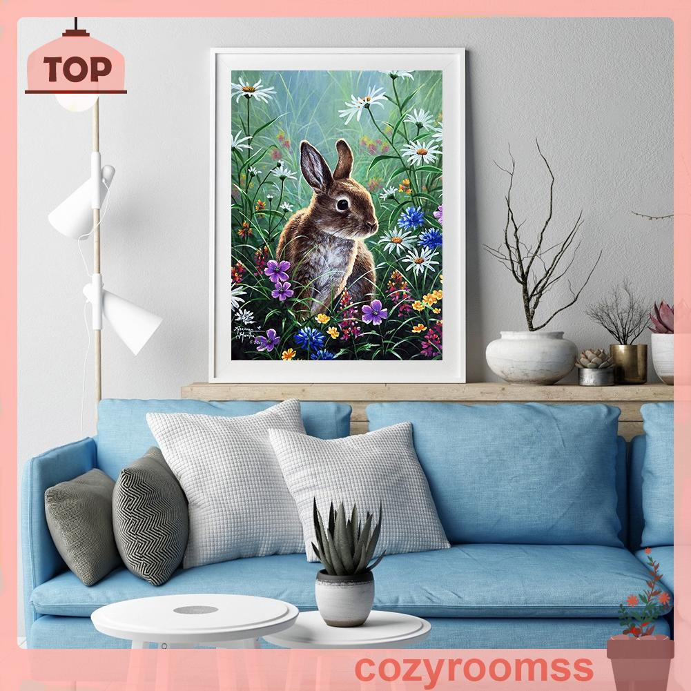 Bộ tranh đính đá 5D DIY toàn bộ hình con thỏ dành cho trang trí nhà cửa làm quà tặng