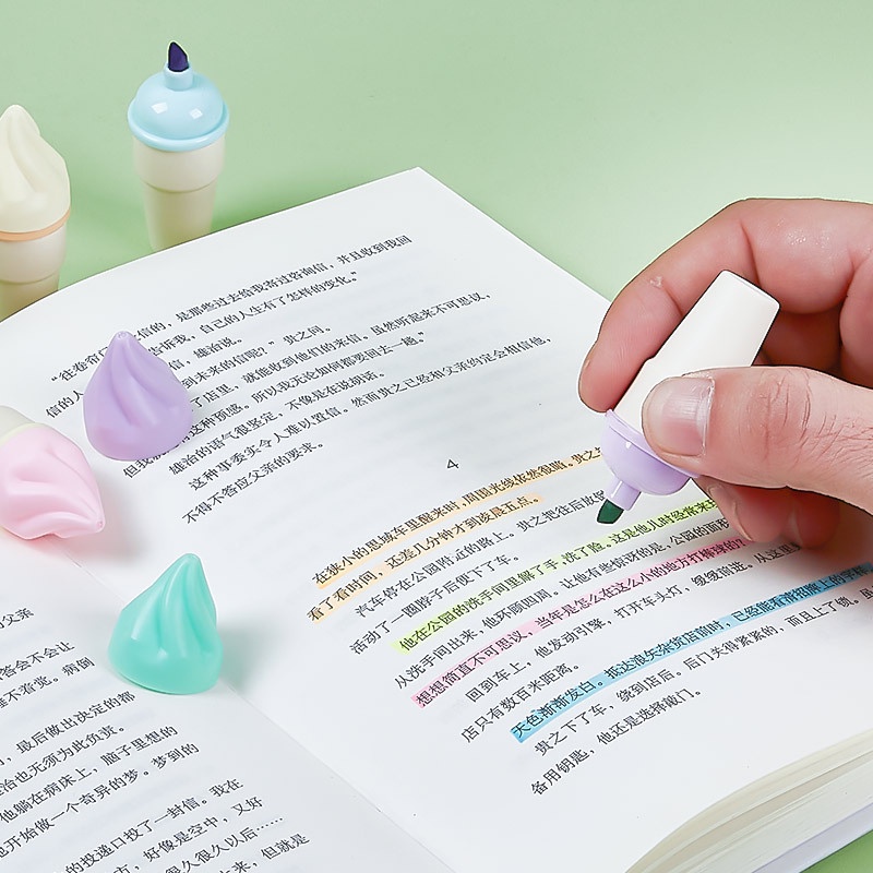 Set 6 Bút Dạ Quang Mini Hình Kem Ốc Quế Dễ Thương