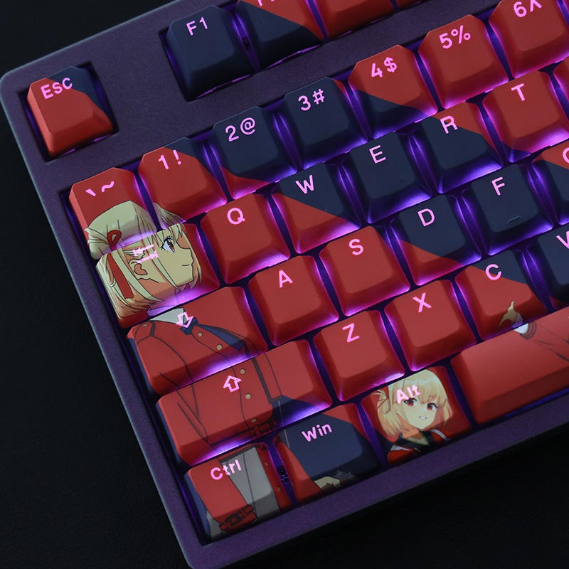 Lycoris Recoil theme keycaps Chisato Nishikigi OEM profile PBT Bàn phím cơ học nhuộm thăng hoa keycaps Anime keycaps throughLight keycaps 108 phím