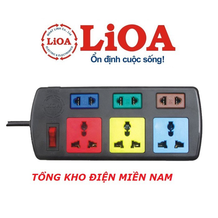 Ổ cắm điện LIOA 6 lỗ có công tắc, dây dài 3m/5m 2200W 3D3S52