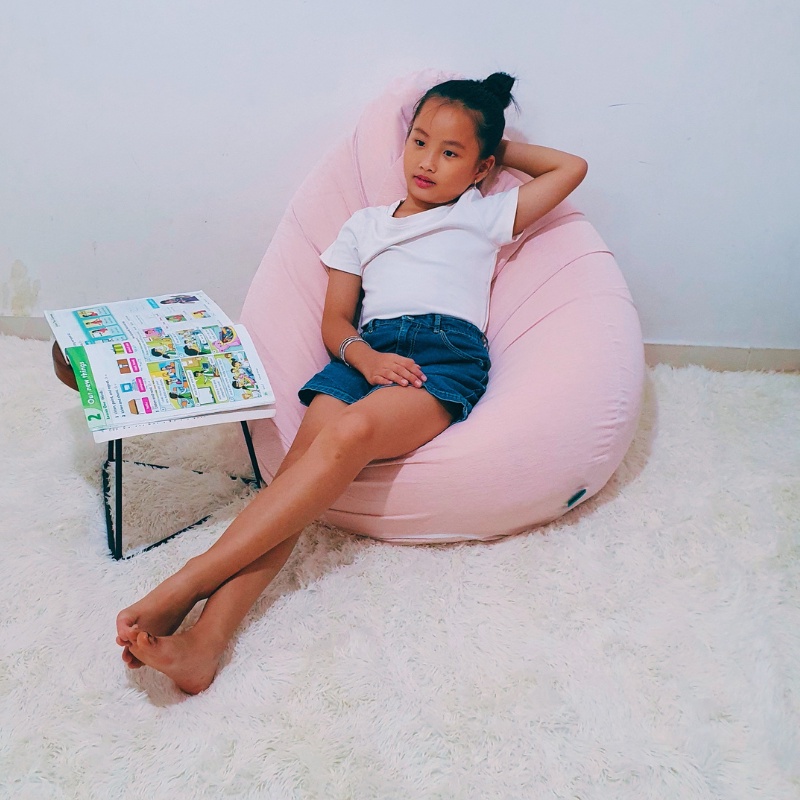 Ghế Lười Hạt Xốp 3ii Home Hình Trái Lê Size M 80x100cm Màu Hồng Nhạt Vải Thun Lạnh Cao Cấp Khán Khuẩn Chống Bám Bụi