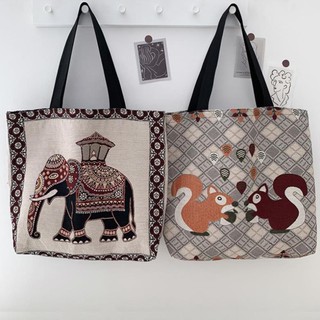 Túi tote, túi vải canvas đeo vai ReTro Châu Âu họa tiết thổ cẩm xinh xắn