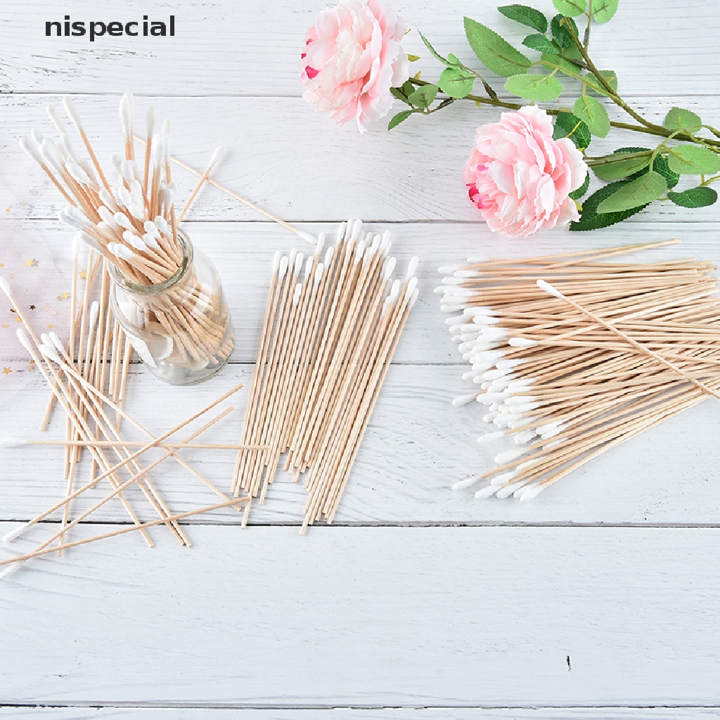 (Hàng Mới Về) Bộ 100 Tăm Bông Y Tế Cán Dài 6 &quot;Bằng Gỗ