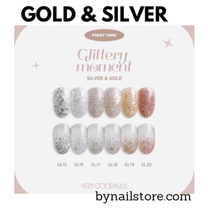 [Verygoodnail] Bộ sản phẩm sơn gel nhũ cao cấp Hàn Quốc Glitter moment collection 1 Gold &amp; Silver (6pcs)