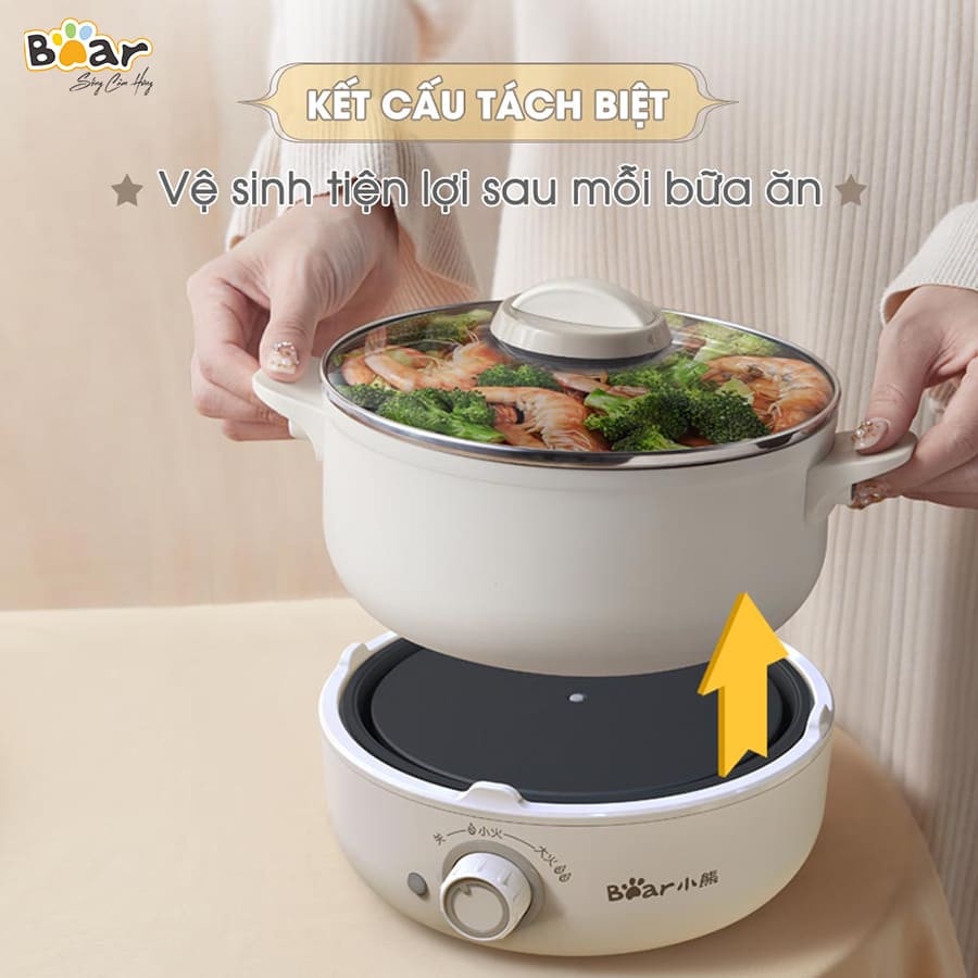 Nồi Điện Đa Năng Kèm Lồng Hấp iNox Bear Model MC-B25V1 Chính Hãng Bảo Hành 18 Tháng