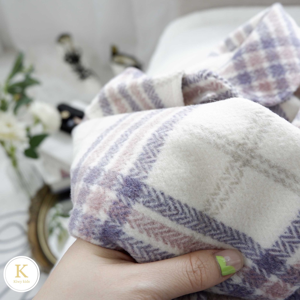 Áo khoác bé gái Kiwy Kids chất dạ lót lông kẻ ô cổ sen điệu đà Kids2144 cho bé từ 8 tháng đến 6 tuổi