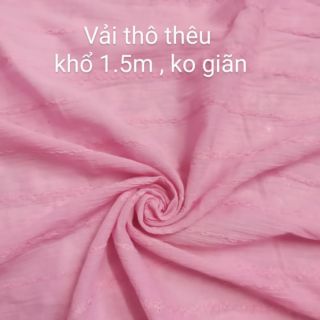 Vải thô thêu màu hồng giá 19k/m, khổ 1.3m