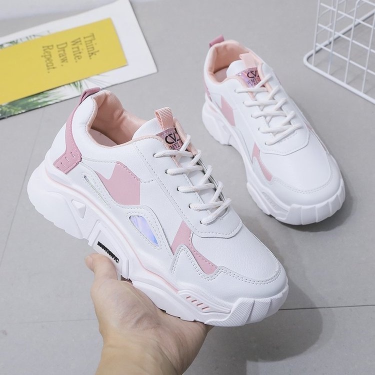 New Sneakers Women Kasut Perempuan Breathable Mesh Casual Shoes Fashion Sneaker Lace Up Leisure Female Platform Daddy shoes