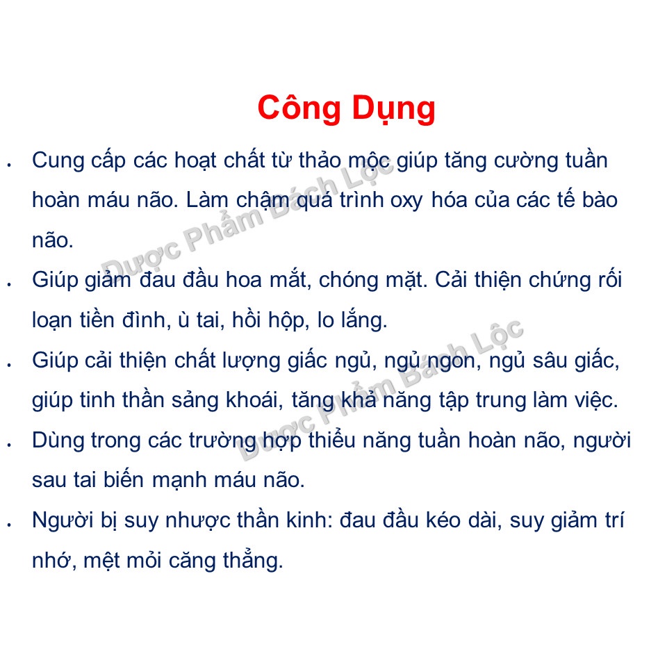 Viên Uống Bổ Não Ginkgo Biloba 360mg Hỗ trợ hoạt huyết dưỡng não, giúp tăng lưu thông máu não giảm nguy cơ rối loạn tiền