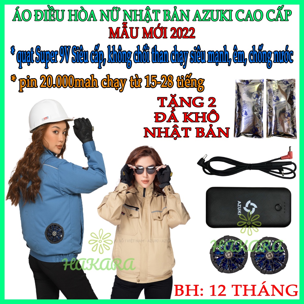 Áo Điều Hòa Nữ Nhật Bản AZUKI PRO PIN 20000 - 24000MAH Kháng Khuẩn,Khử Mùi,Chống Tia Lửa Điện,Quạt KO Chổi Than - HAKARA