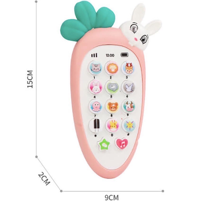 [Sỉ inbox]Điện Thoại Đồ Chơi Hình Cà Rốt Cho bé, có nhạc, dây đeo, chống rơi vỡ