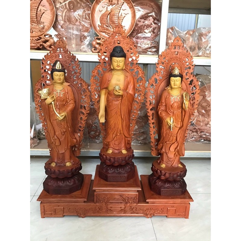 Tượng Gỗ Tây Phương Tam Thánh Cao 40 cm