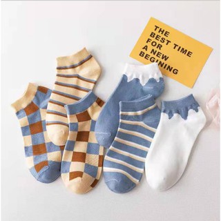 Vớ cổ ngắn sọc họa tiết xanh
