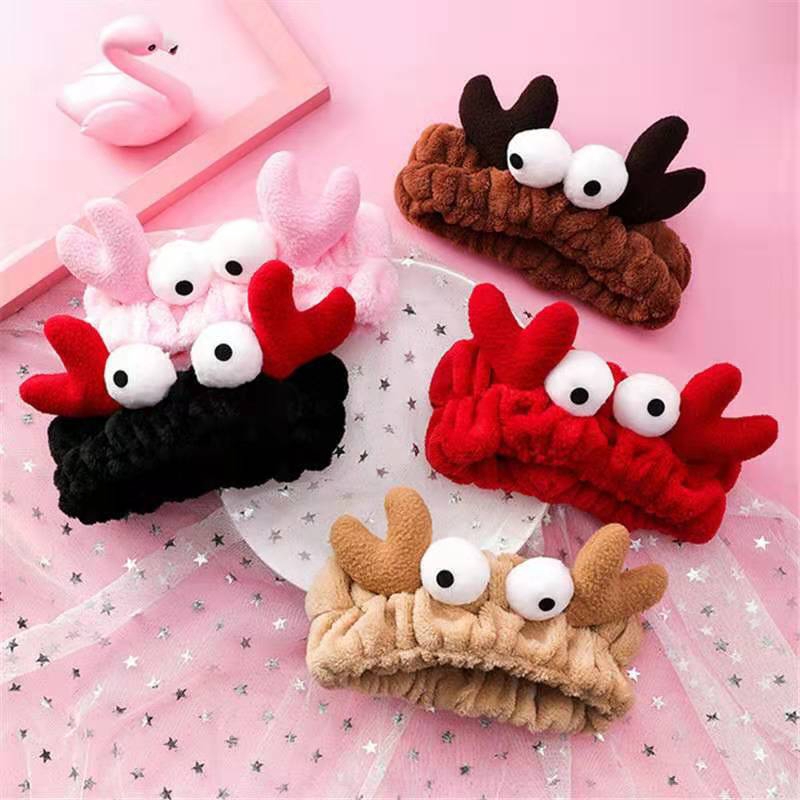 Băng Đô Cài Tóc Hình Sừng Hươu Mắt To Hoạt Hình 3D Phong Cách Hàn Quốc