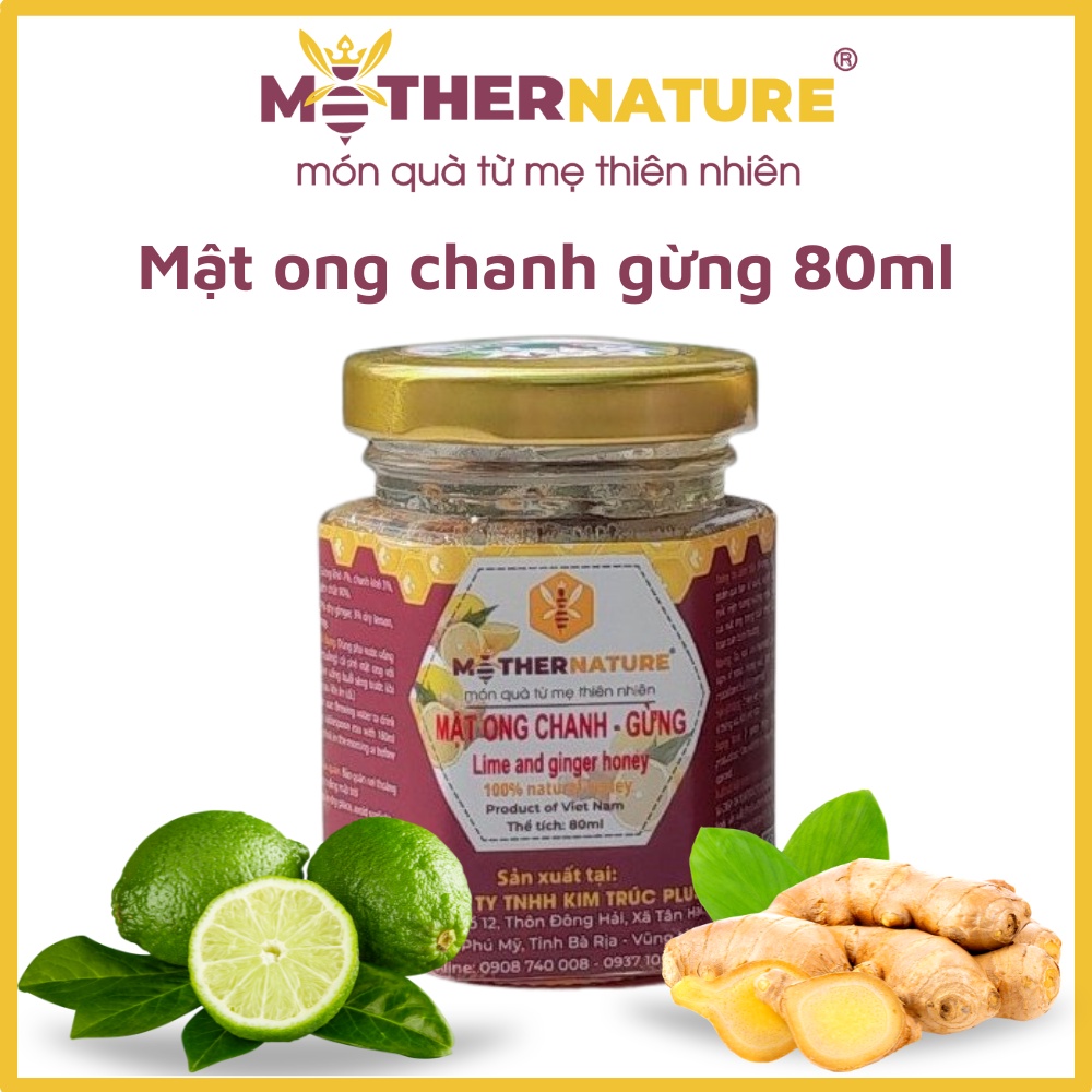 Mật ong chanh gừng cao cấp Mother Nature (80ml/hũ), mật ong nguyên chất, thanh ngọt, làm đẹp da