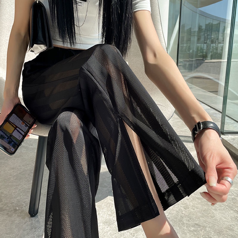 Quần Dài Ống Rộng Phối Lưới Thời Trang Mùa Hè Phong Cách Mới Cho Nữ