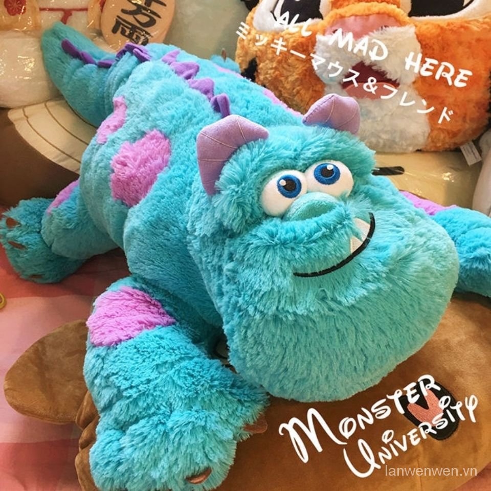 Cute Monster University Doll Sullivan Blue Hair Strange Doll Lying Throw Pillow Plush Toy Birthday Gift for Men and Women q1pm