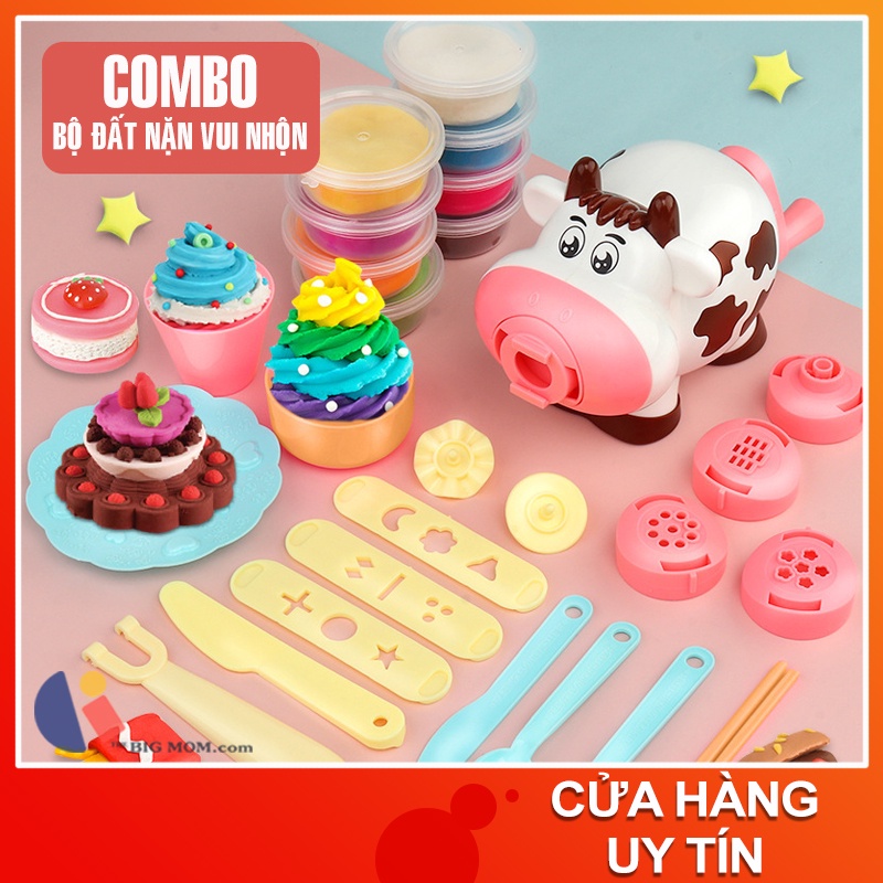 Đất Nặn An Toàn cho Bé - Bộ Đất Nặn 12 Hộp Màu Kèm Máy Nặn Chú Bò Sữa Và Các Khuôn Nặn Vô Cùng Độc Đáo