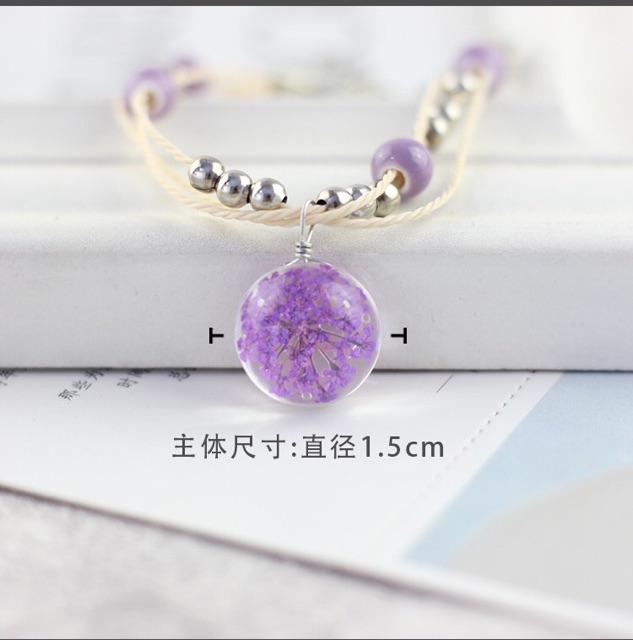 Vòng tay Tam sinh tam thế lắc tay hoa khô ép thuỷ tinh