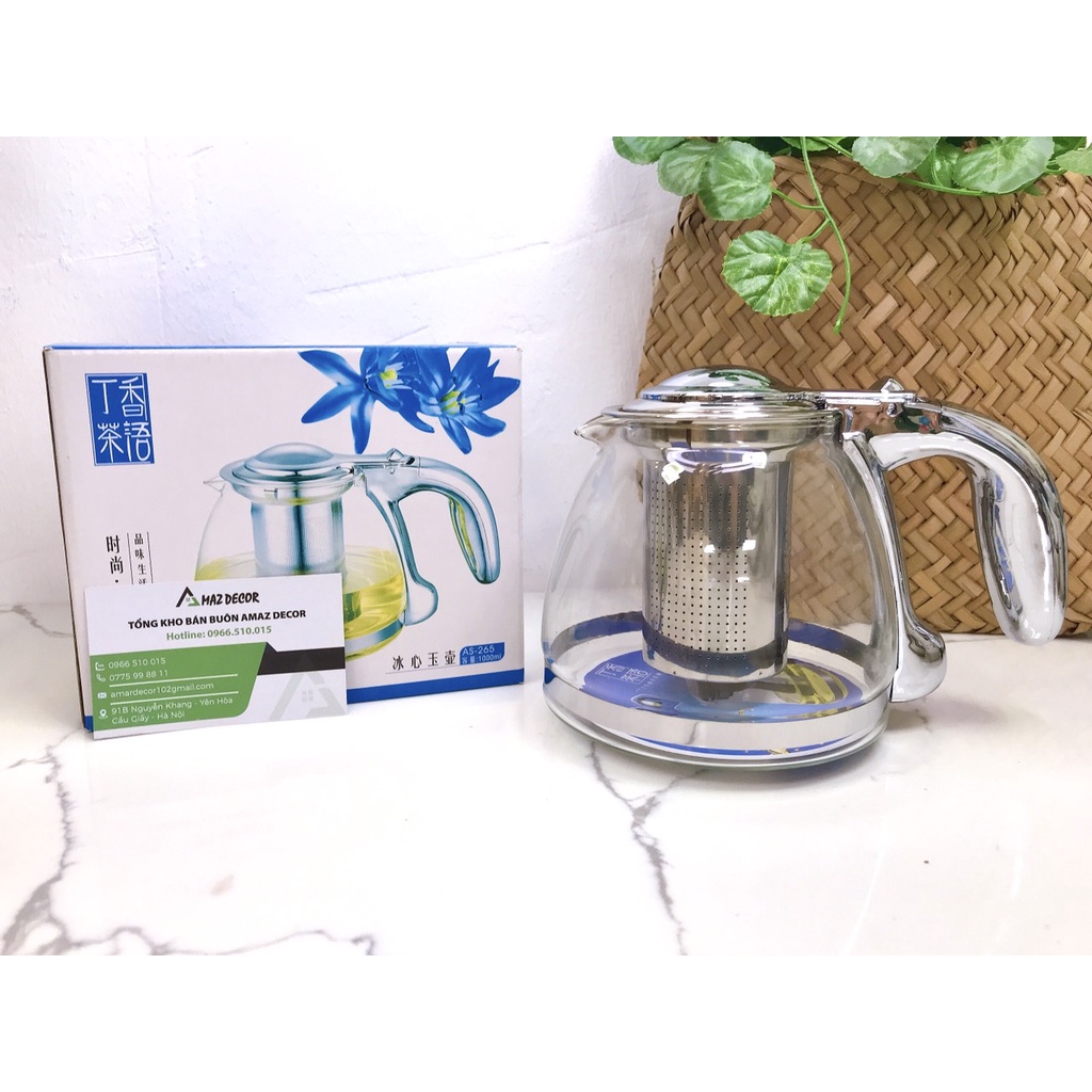 Ấm thủy tinh chịu nhiệt cao có lõi lọc pha trà inox AS-265 siêu tiện lợi an toàn cho sức khỏe