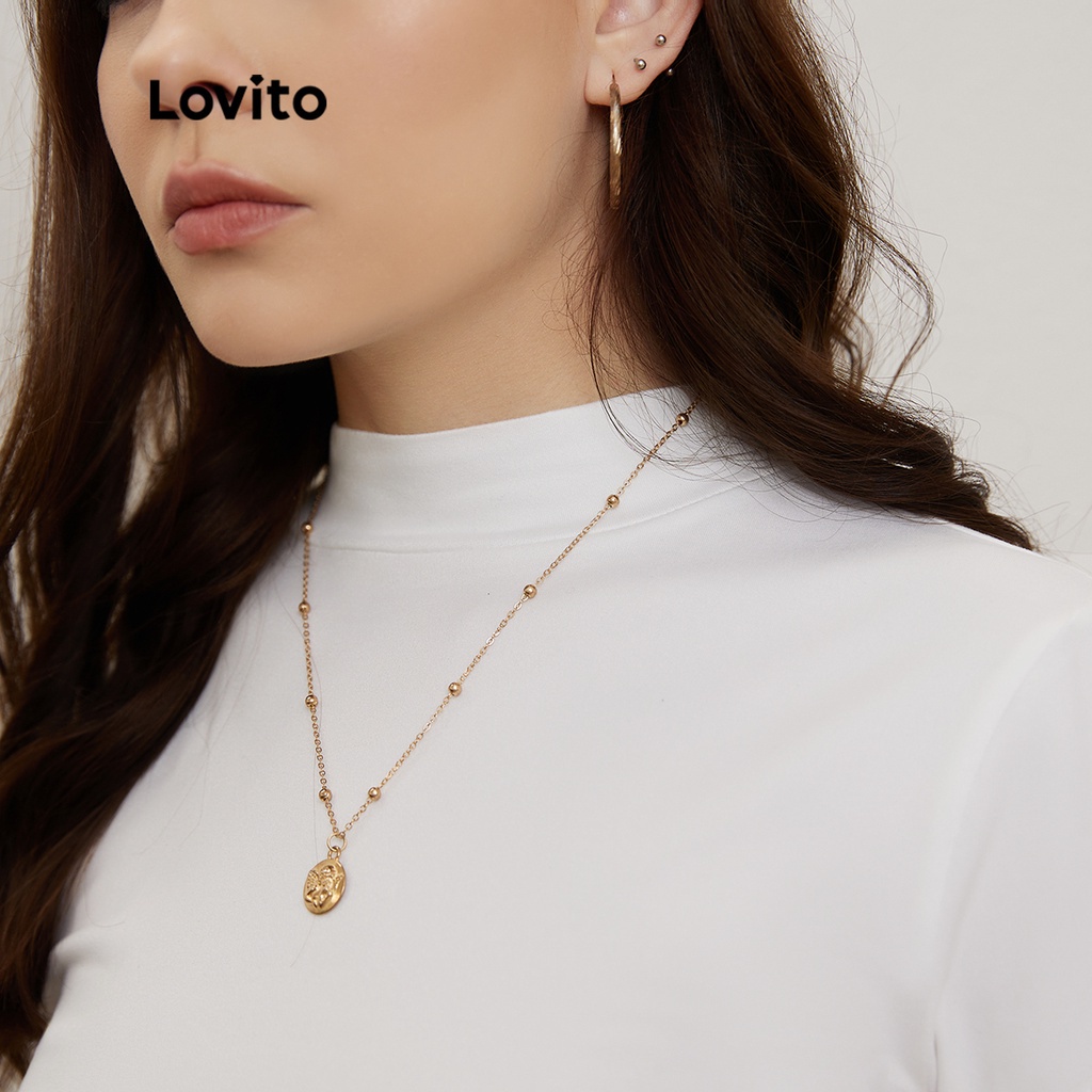 Lovito Áo Thun Lửng Cổ Đứng Màu Trắng Kiểu Dáng Hợp Thời Trang L20D122